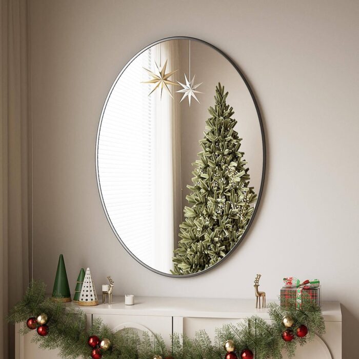 24 in. x 36 in. Oval Black Classic Aluminum Alloy Framed Wall Mirror